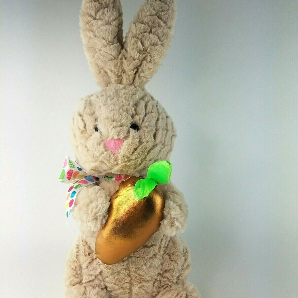 Animal Adventure Beige Easter Bunny Rabbit Holding Carrot Size 20" Plush Toy